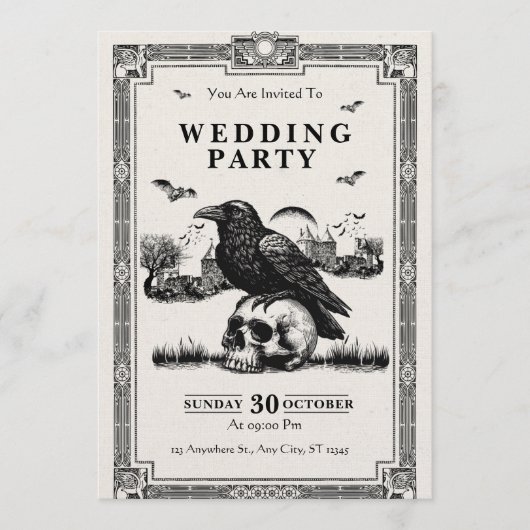 Zwart & Wit Vintage Huwelijksfeest Uitnodiging (Voorkant)