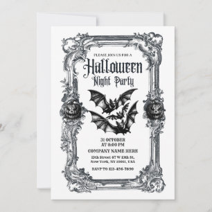 Zwart-wit Vintage Kantoor Halloween-feest Kaart