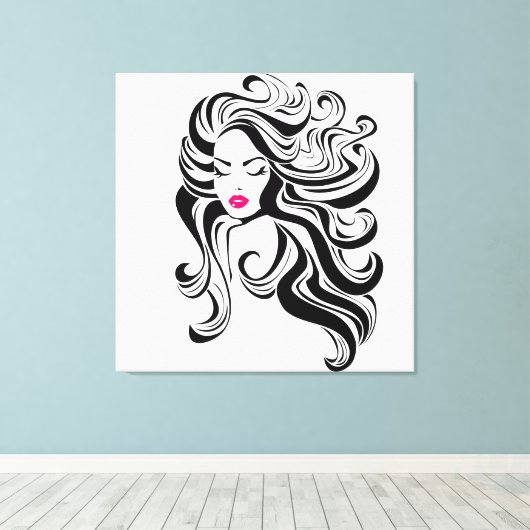 Zwart-wit vintage meisje canvas afdruk (Insitu (Houten vloer))