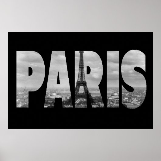 Zwart-wit Vintage Parijs en Eiffeltoren Poster (Voorkant)