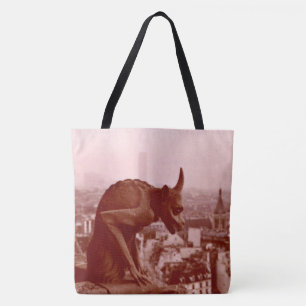 Zwart & Wit Vintage Paris Foto Gargoyle Tote Bag