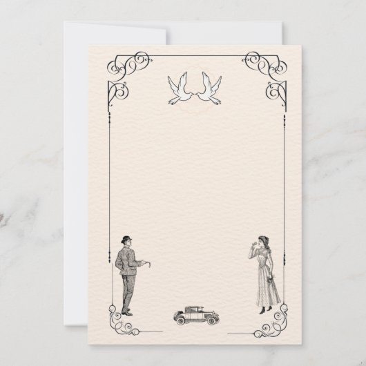 Zwart & wit vintage retro trouwuitnodiging kaart (Achterkant)