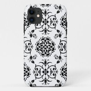 Zwart-wit vintage stijl bloemmotief damast iPhone 11 hoesje