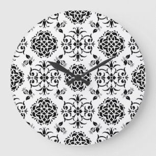 Zwart-wit vintage stijl bloemmotief damast grote klok