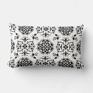 Zwart-wit vintage stijl bloemmotief damast kussen