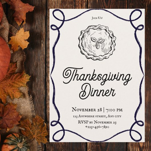 Zwart-wit Vintage Thanksgiving-diner Kaart