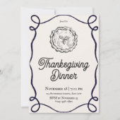 Zwart-wit Vintage Thanksgiving-diner Kaart (Voorkant)