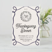 Zwart-wit Vintage Thanksgiving-diner Kaart (Staand voorkant)
