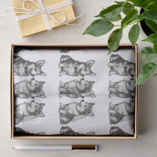 Zwart-wit Vintage Whimsical Corgi Huwelijk  Tissuepapier