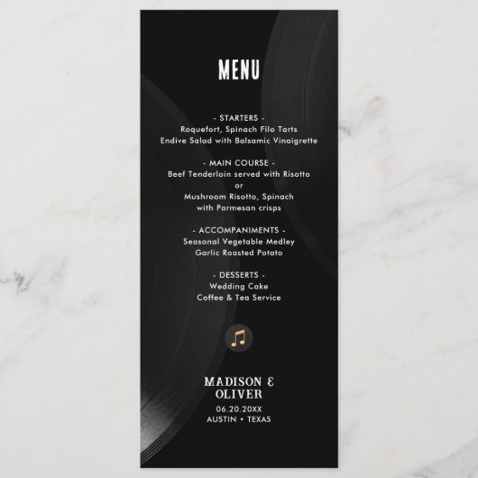 Zwart Wit Vinyl Record Bruiloft  Menu (Voorkant)