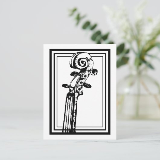 Zwart-wit viool scroll met zwarte contouren briefkaart (Staand voorkant)