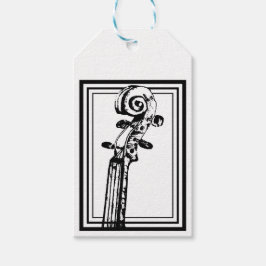 Zwart-wit viool scroll met zwarte contouren cadeaulabel