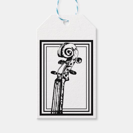 Zwart-wit viool scroll met zwarte contouren cadeaulabel (Voorkant)