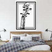 Zwart-wit viool scroll met zwarte contouren canvas afdruk (Insitu (Slaapkamer))