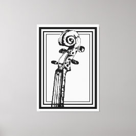 Zwart-wit viool scroll met zwarte contouren canvas afdruk