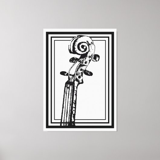 Zwart-wit viool scroll met zwarte contouren canvas afdruk (Voorkant)