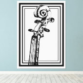 Zwart-wit viool scroll met zwarte contouren canvas afdruk (Insitu (Houten vloer))