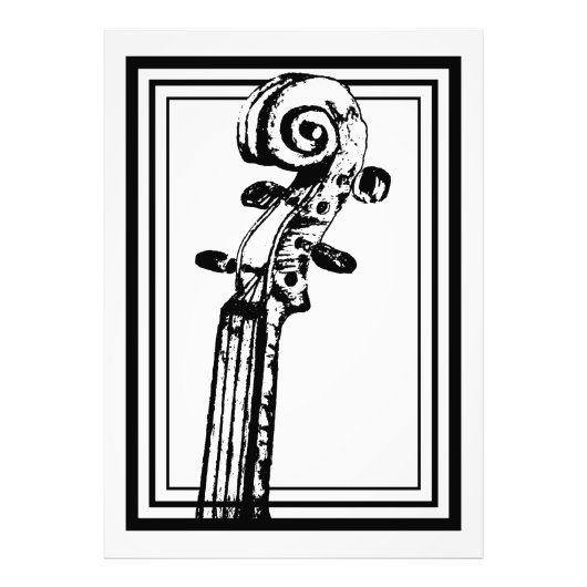Zwart-wit viool scroll met zwarte contouren foto afdruk (Voorkant)