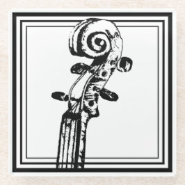 Zwart-wit viool scroll met zwarte contouren glazen onderzetter