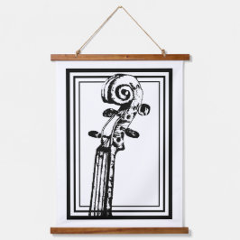 Zwart-wit viool scroll met zwarte contouren hangend wandkleed