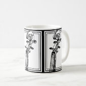 Zwart-wit viool scroll met zwarte contouren koffiemok (Voorkant rechts)