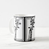 Zwart-wit viool scroll met zwarte contouren koffiemok (Voorkant links)