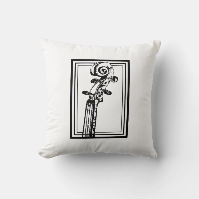 Zwart-wit viool scroll met zwarte contouren kussen (Voorkant)