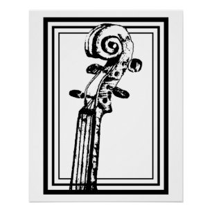 Zwart-wit viool scroll met zwarte contouren perfect poster