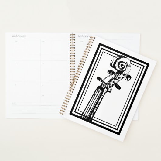 Zwart-wit viool scroll met zwarte contouren planner (Display)
