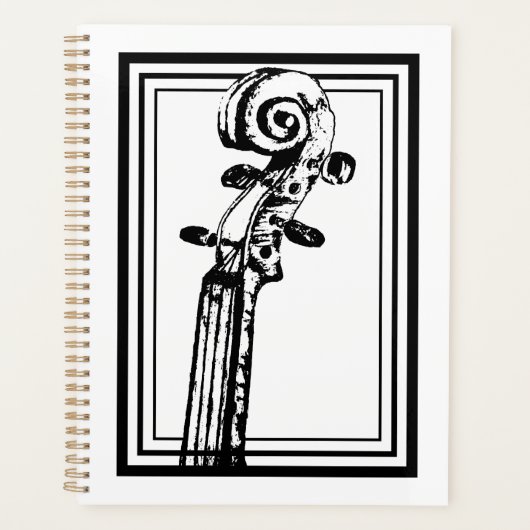 Zwart-wit viool scroll met zwarte contouren planner (Voorkant)