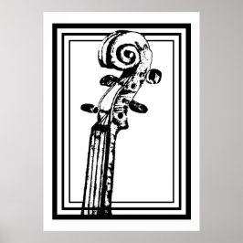 Zwart-wit viool scroll met zwarte contouren poster