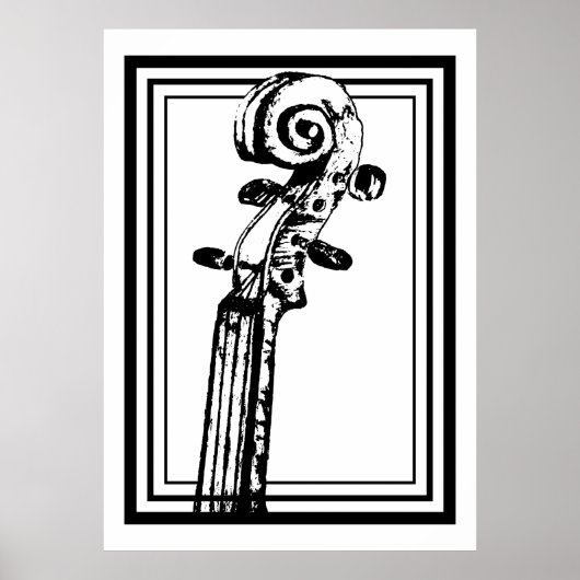 Zwart-wit viool scroll met zwarte contouren poster (Voorkant)