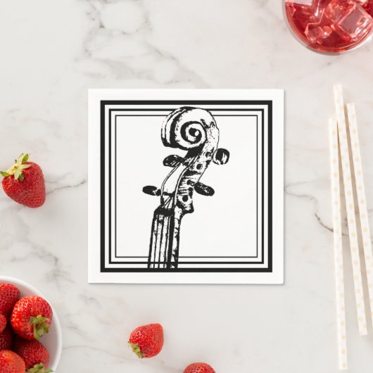 Zwart-wit viool scroll met zwarte contouren servet (Insitu)
