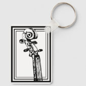 Zwart-wit viool scroll met zwarte contouren sleutelhanger (Achterkant)