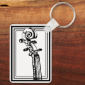 Zwart-wit viool scroll met zwarte contouren sleutelhanger (Achterkant)
