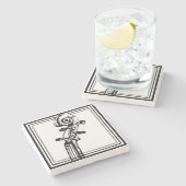 Zwart-wit viool scroll met zwarte contouren stenen onderzetter (Zijkant)