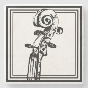 Zwart-wit viool scroll met zwarte contouren stenen onderzetter