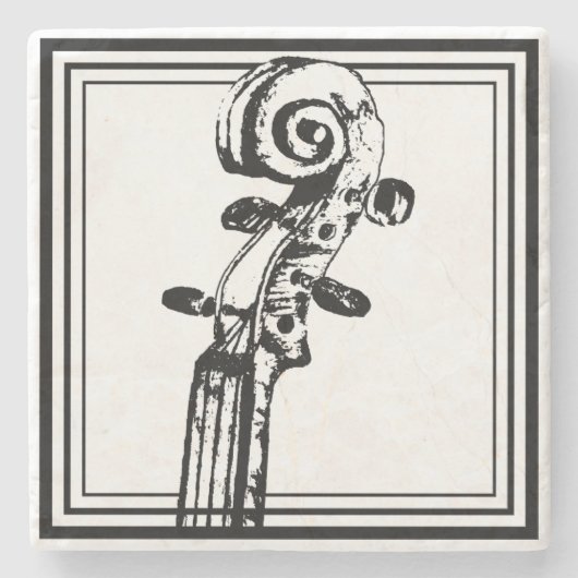 Zwart-wit viool scroll met zwarte contouren stenen onderzetter (Voorkant)