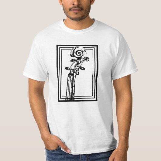 Zwart-wit viool scroll met zwarte contouren t-shirt (Voorkant)