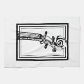 Zwart-wit viool scroll met zwarte contouren theedoek (Horizontaal)