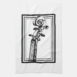 Zwart-wit viool scroll met zwarte contouren theedoek