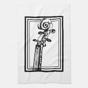 Zwart-wit viool scroll met zwarte contouren theedoek