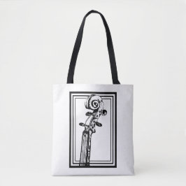 Zwart-wit viool scroll met zwarte contouren tote bag