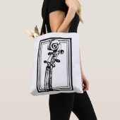 Zwart-wit viool scroll met zwarte contouren tote bag (Dichtbij)