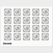 Zwart-wit visgraat bruiloft Monogram Vierkante Sticker (Vel)