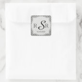 Zwart-wit visgraat bruiloft Monogram Vierkante Sticker (Tas)