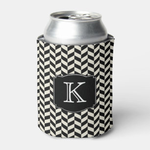 Zwart-wit visgraatpatroon met monogram blikjeskoeler
