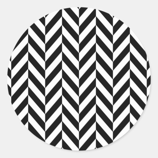 Zwart wit visgraatpatroon ronde sticker (Voorkant)