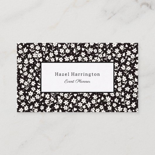 Zwart-wit Visitekaartje Floral Event Planner (Voorkant)