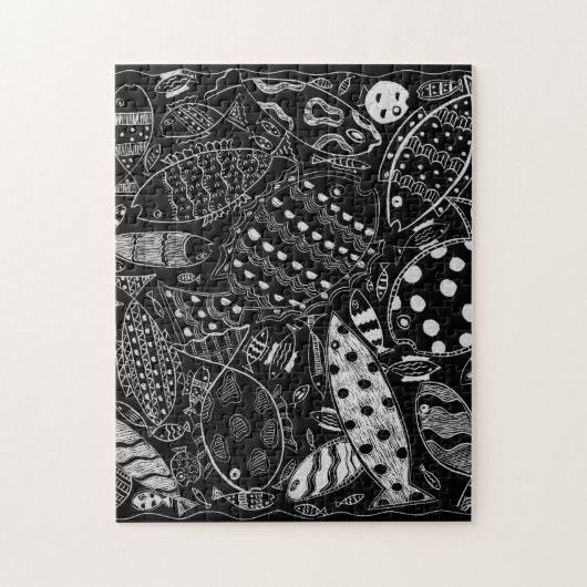 Zwart-wit vispatroon Moderne kunst Legpuzzel (Verticaal)